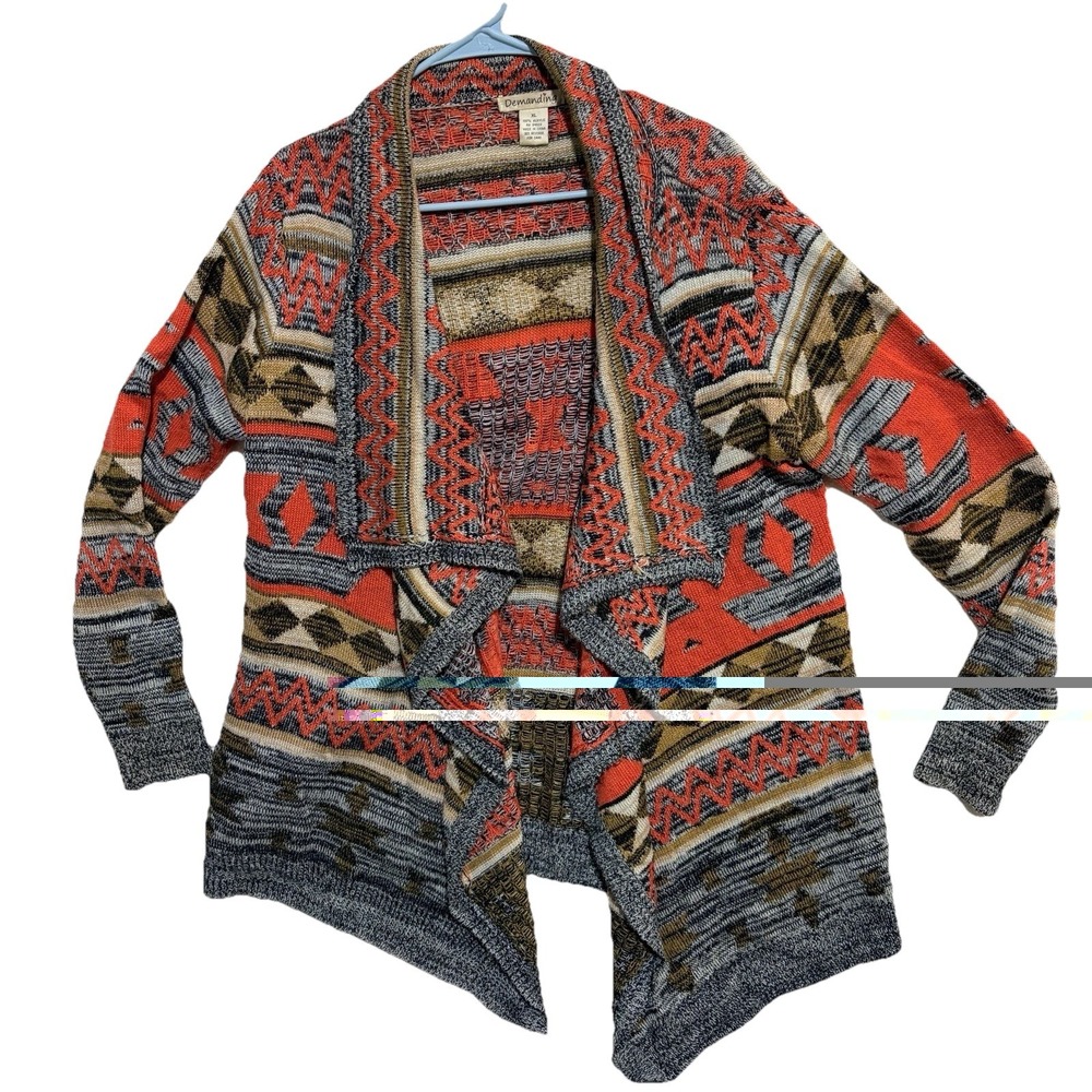Demanding Women's Multicolor Waterfall Sweater, Size Xl Boho, Southwest, Aztec